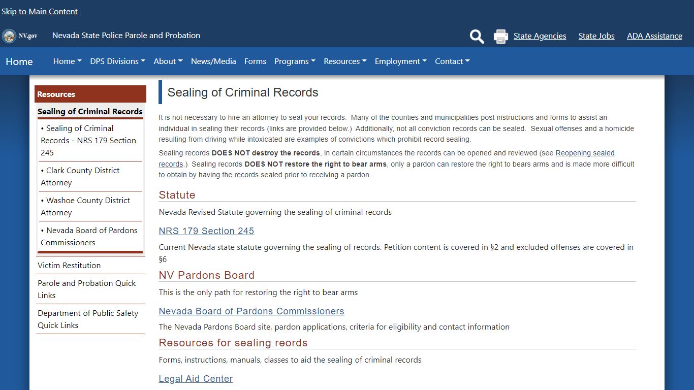Sealing of Criminal Records - Nevada